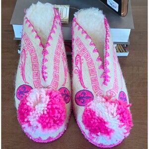 New  MINAS LP Women’s Wool Sheepskin Lined Slip-On Slippers Pink/Ivory  US7.5